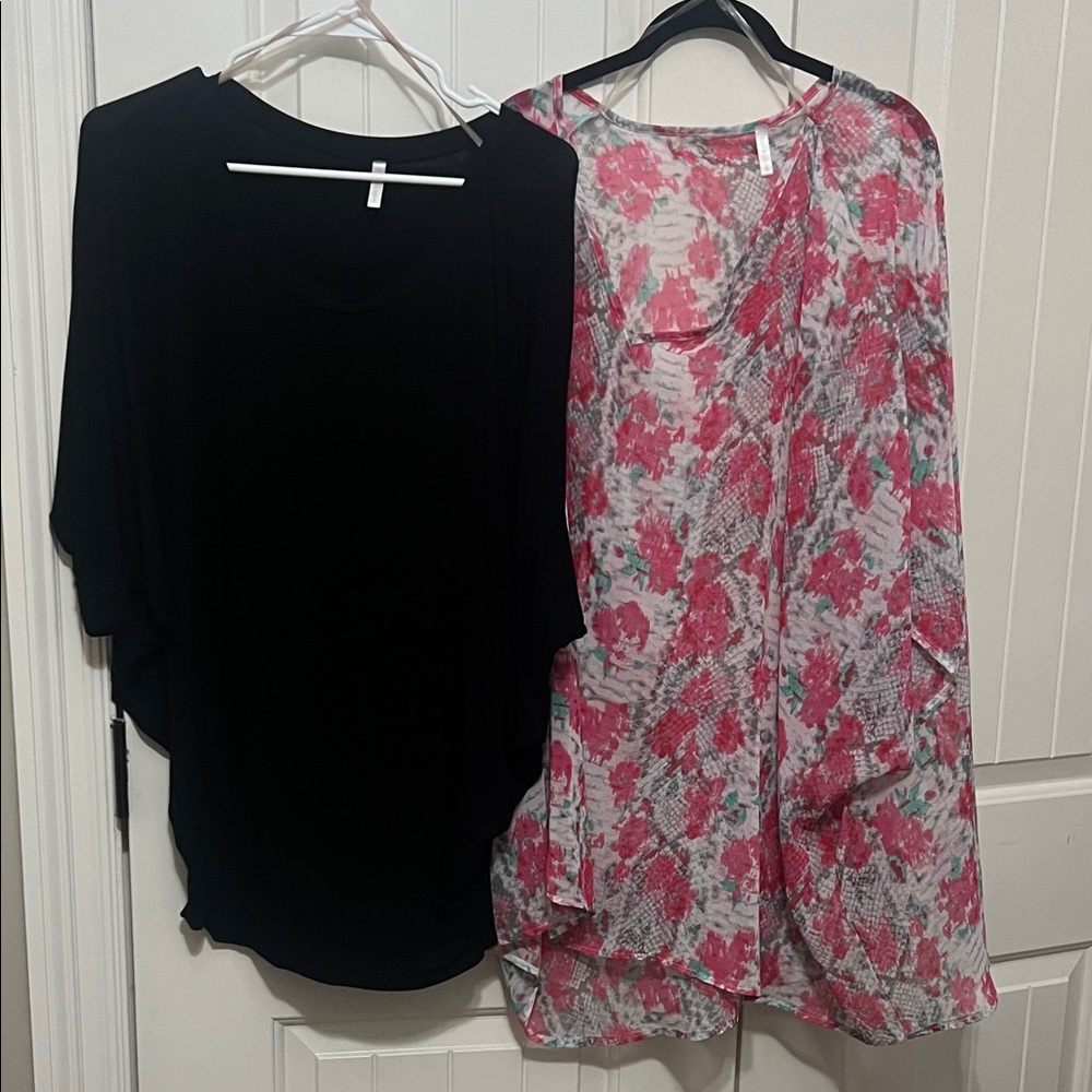 Floral and Black Women's Maternity Tops Set Pink Blush